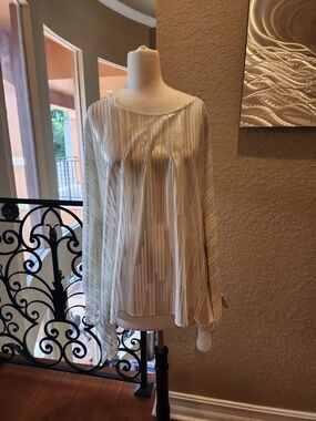 MSK Cream Sheer Top with Silver Metallic Stripes